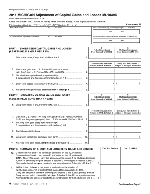 Michigan Capital Gains and Losses Form MI-1040D