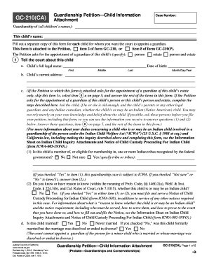 Guardianship Petition—Child Information Attachment