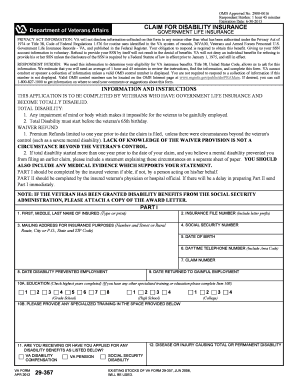 VA Form 29-357 Claim for Disability Insurance
