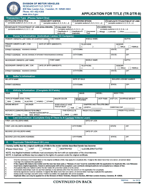Rhode Island Vehicle Title Application