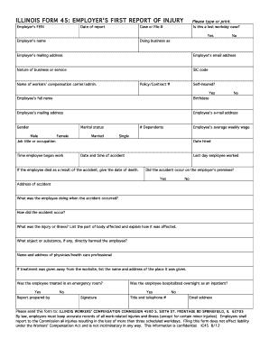 Illinois Form 45: Employer's First Report of Injury