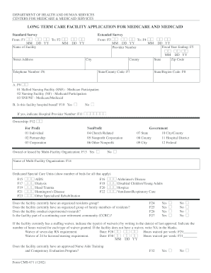 Long Term Care Facility Application for Medicare and Medicaid