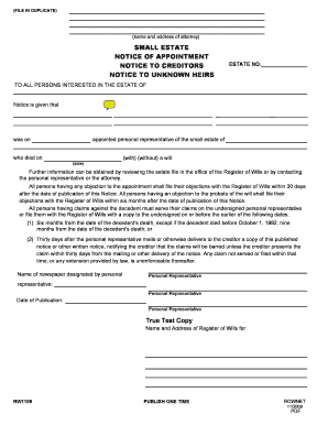 Small Estate Notice of Appointment