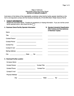 California Notice of Non-Applicability for Storm Water Permit