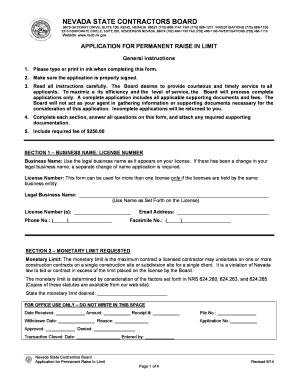Nevada Contractor License Limit Increase Application