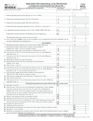 Nebraska Net Operating Loss Worksheet