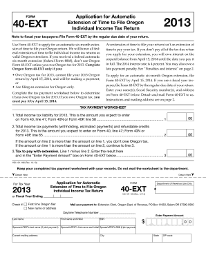 Oregon 2013 Individual Income Tax Return Extension Form 40-EXT