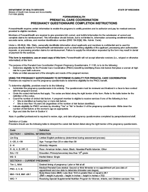 Wisconsin Prenatal Care Coordination Pregnancy Questionnaire