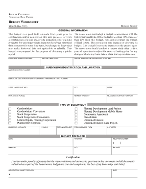 California Budget Review Form RE 623