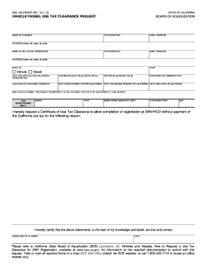 California Vehicle/Vessel Use Tax Clearance Request