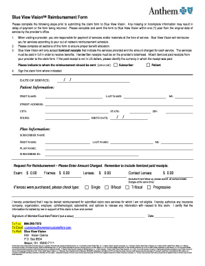 Blue View Vision Reimbursement Form