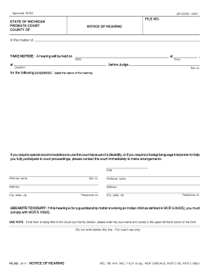 Michigan Probate Court Notice of Hearing