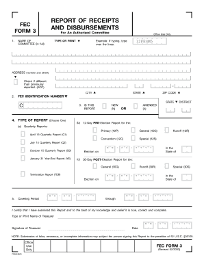 FEC Form 3 Report of Receipts and Disbursements