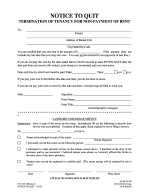 Notice to Quit for Non-Payment of Rent