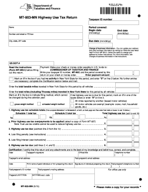 New York Highway Use Tax Return Form MT-903-MN