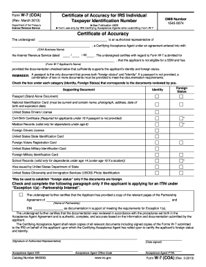 Form W-7 (COA) Certificate of Accuracy