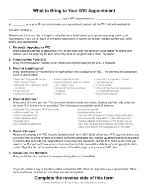WIC Appointment Checklist