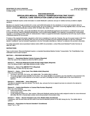 Wisconsin Medicaid Specialized Medical Vehicle Trip Ticket