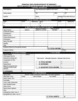 Financial Disclosure Affidavit of Indigency