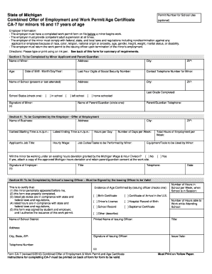 Michigan Work Permit for Minors CA-7