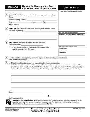 Request for Hearing About Court Fee Waiver