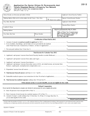 North Dakota Senior Citizen and Disabled Renter's Property Tax Refund Application