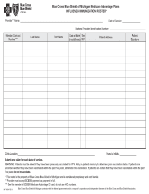 Blue Cross Blue Shield Influenza Immunization Roster