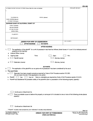 Order for Writ of Possession