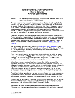 Idaho Certificate of Live Birth