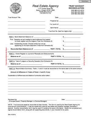 Oregon Real Estate Agency Trust Account Reconciliation Form