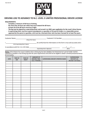 Driving log to advance to nc level 2 limited provisional driver license - ncdot