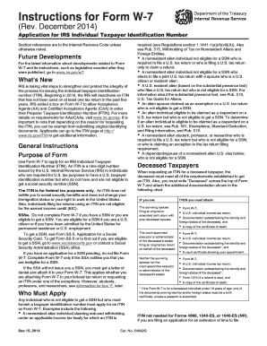IRS Form W-7 Application for Individual Taxpayer Identification Number
