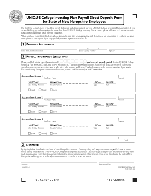 UNIQUE College Investing Plan Payroll Direct Deposit Form
