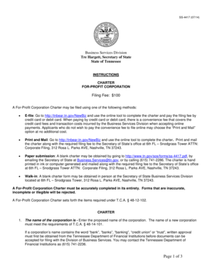 Tennessee For-Profit Corporation Charter Form SS-4417