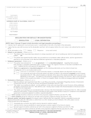 California Declaration for Default or Uncontested Dissolution or Legal Separation
