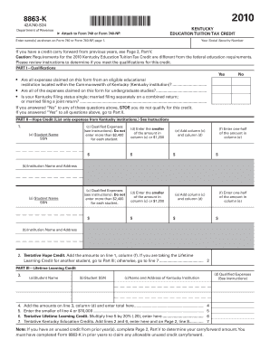 Kentucky Education Tuition Tax Credit Form 8863-K