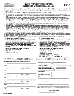 Health Provider's Request for Decision on Unpaid Medical Bill HP-1