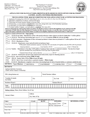 Ohio Manufacturer, Brewpub, or Warehouse Permit Application
