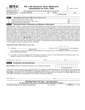 IRS Form 8878-A Electronic Funds Withdrawal Authorization