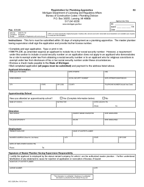 Michigan Plumbing Apprentice Registration Form
