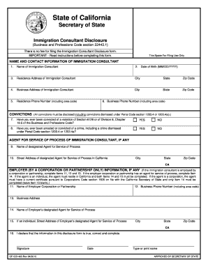 California Immigration Consultant Disclosure Form