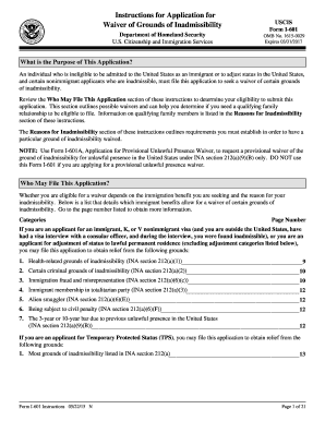 USCIS Form I-601 Waiver of Grounds of Inadmissibility