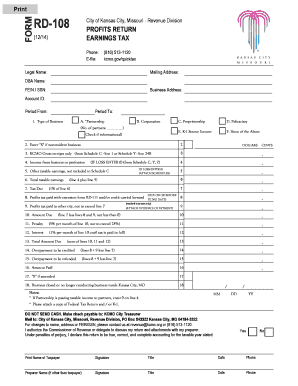 Kansas City Profits Return Form RD-108