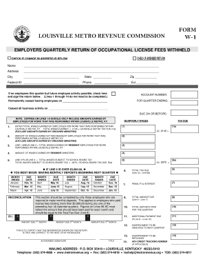 Louisville Metro Employers Quarterly Return of Occupational License Fees Withheld