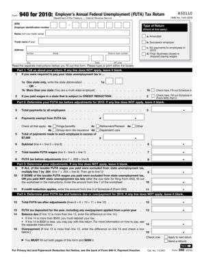 Form 940 2010 Employer's Annual Federal Unemployment Tax Return