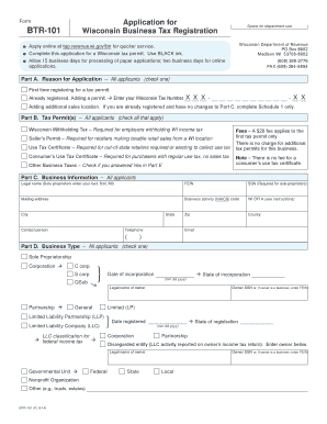 Wisconsin Business Tax Registration Form BTR-101