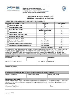 California Request for Duplicate Nursing License