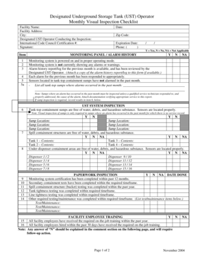 California UST Monthly Visual Inspection Checklist