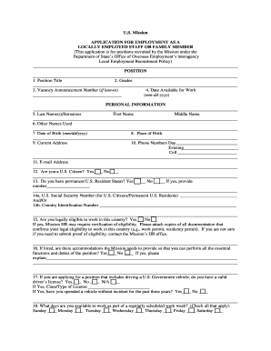 Application for Employment as Locally Employed Staff or Family Member