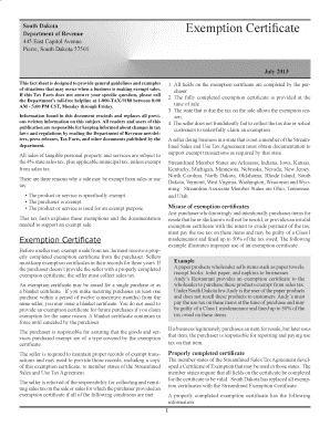 South Dakota Exemption Certificate